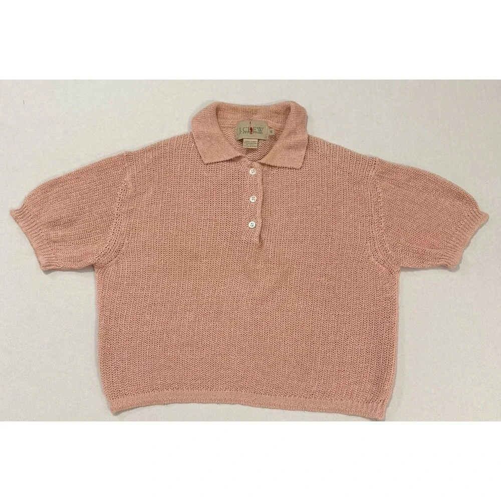 Vintage J.Crew Outfitters Open Knit Polo Sweater S Oarsman Tag Crop Breezy Linen